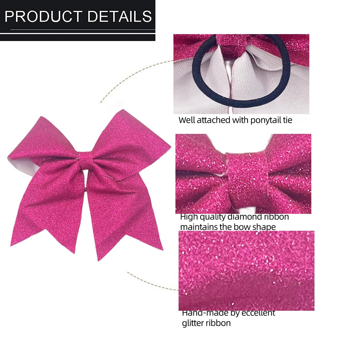 16 PCS Large Glitter Cheer Hair Bows, Shiny Cheerleading Bows Ponytail Holder for Cheerleader Girls Softball Sports and Christma