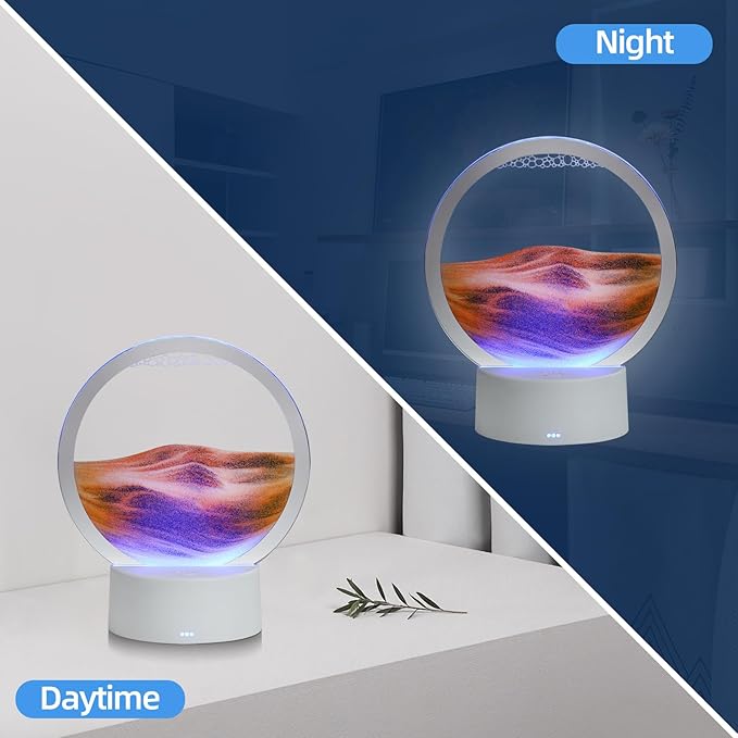 Moving Sand Art Liquid Motion, 3D Deep Sea Sandscape Color Quicksand Decor, Round Glass Moving Sand Art Picture Relaxing Desktop Home Office Work Decor (Orange, 6 inch)