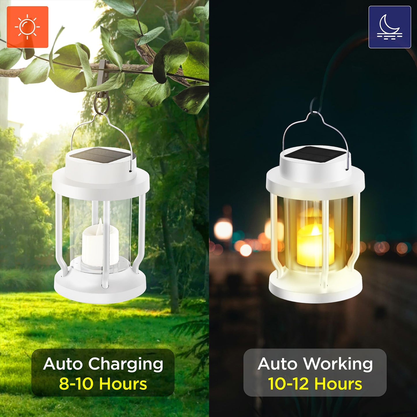 FriutShine Solar Lantern - Flameless Candle, Weatherproof, Indoor/Outdoor, 8 Pack, White, Model L01