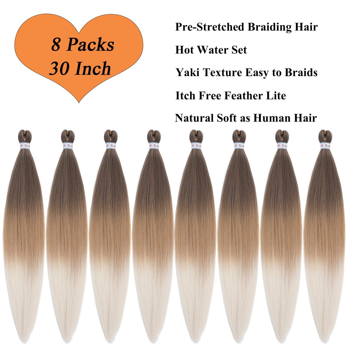 4/27/613 Blonde Ombre Braiding Hair Pre Stretched 30 Inch Long Braiding Hair Extensions for Braids Yaki Knotless Hypoallergenic