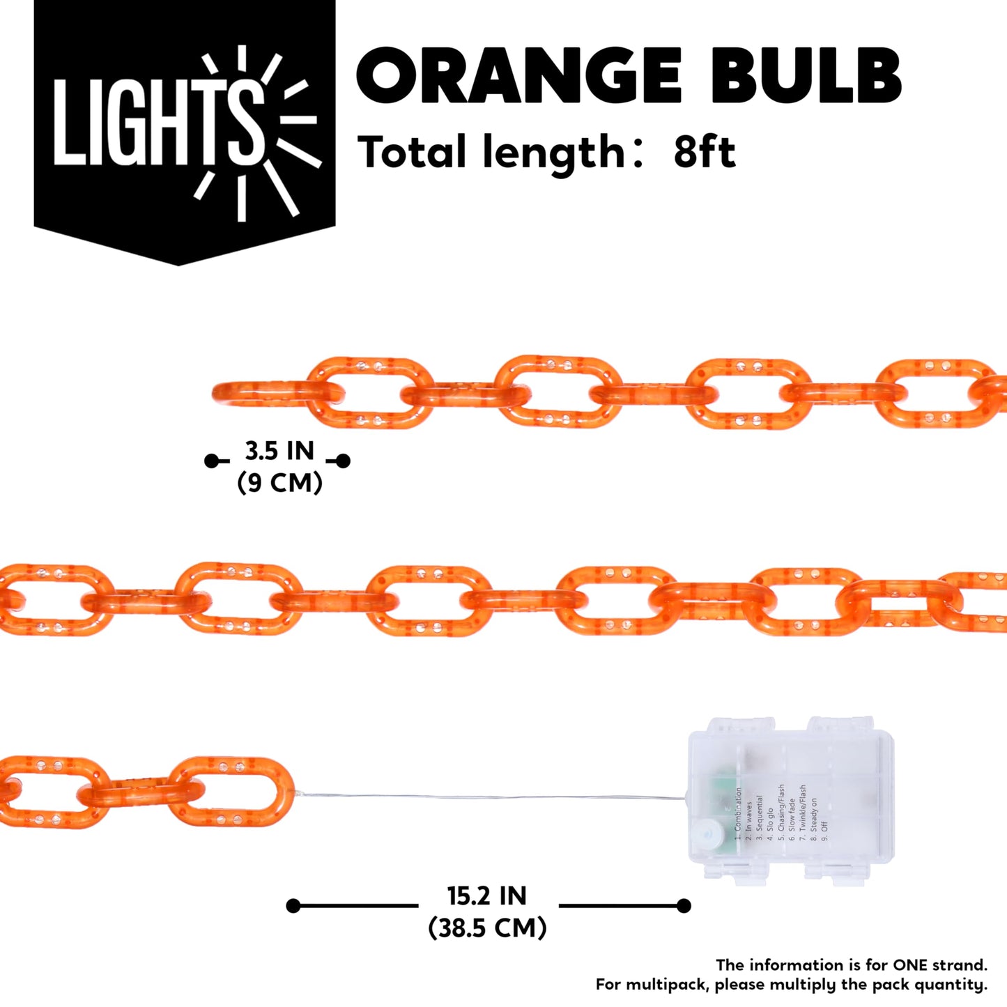 Joyin 8Ft Halloween String Lights Battery Powered Led Plastic Chain String Lights Waterproof  8 Lighting Modes  Timer Function  Led Light For Halloween Party Yard Pathway Indoor Outdoor Decor(Orange)