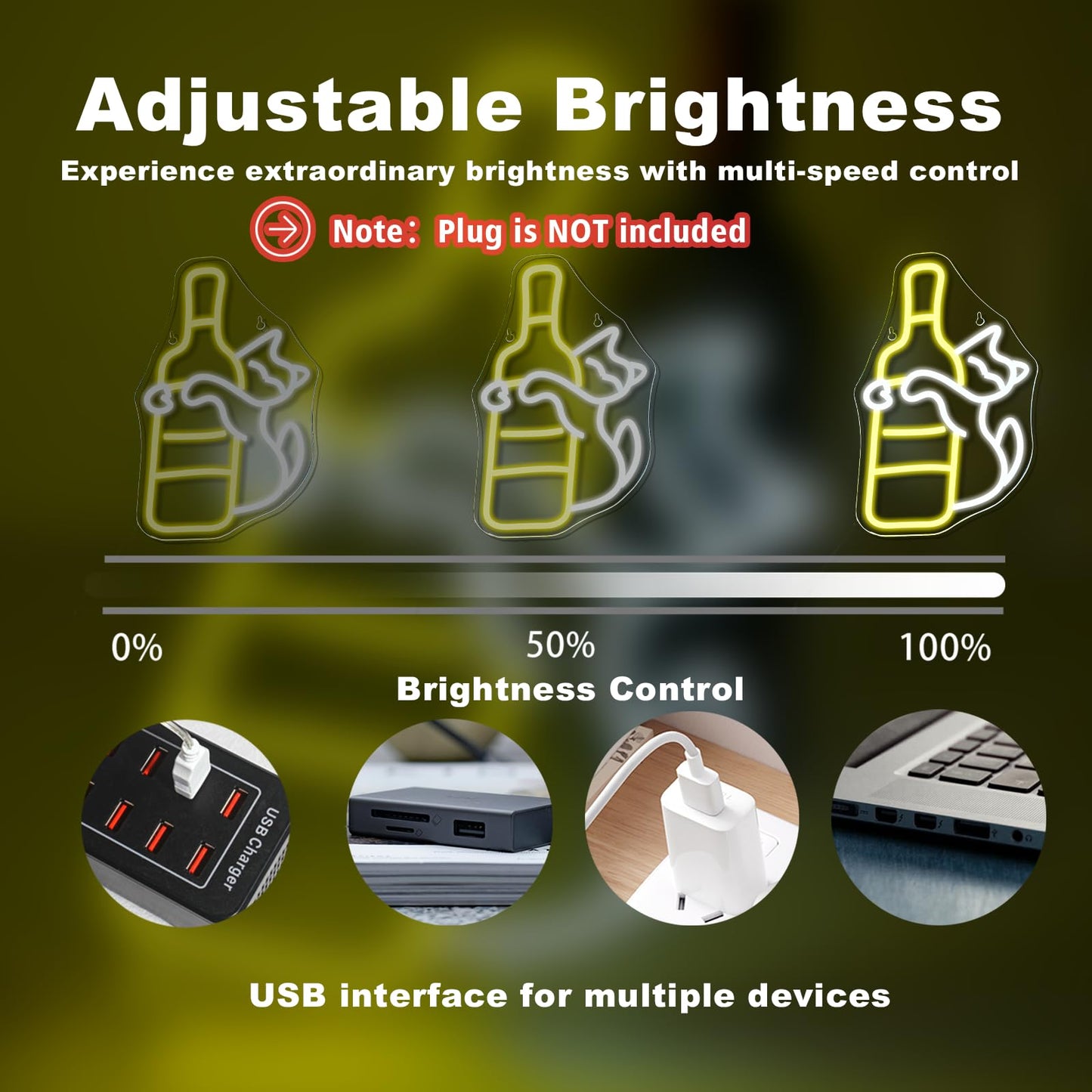 Wanxing LED Neon Light - Cute Cat Sign, USB Powered, Acrylic, Yellow-Drunk Cat for Home Bar, Party, Unique Gift