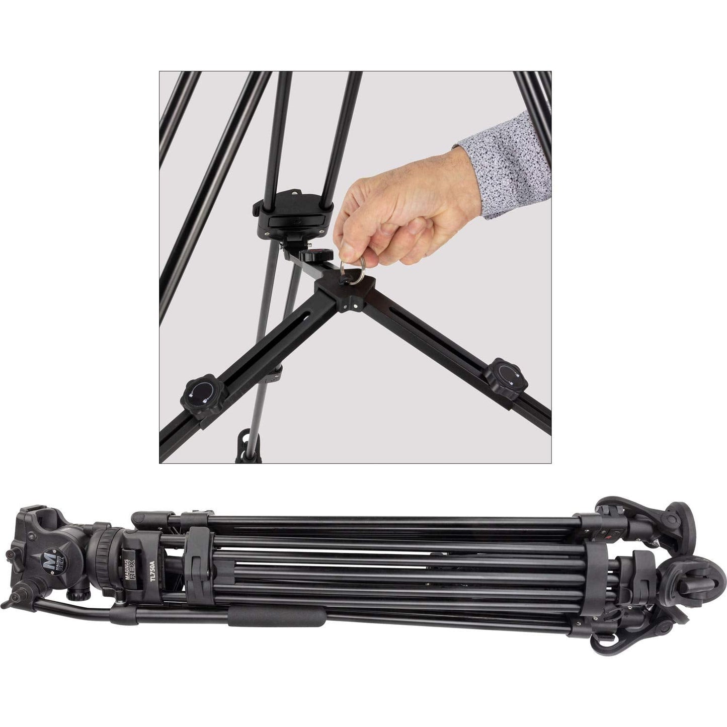 Magnus Rex Vt-6000 2-Stage Aluminum Video Tripod With Fluid Head, 75Mm Half Ball, Extends To 65   , Max Load 17 Lbs. Dual-Spiked
