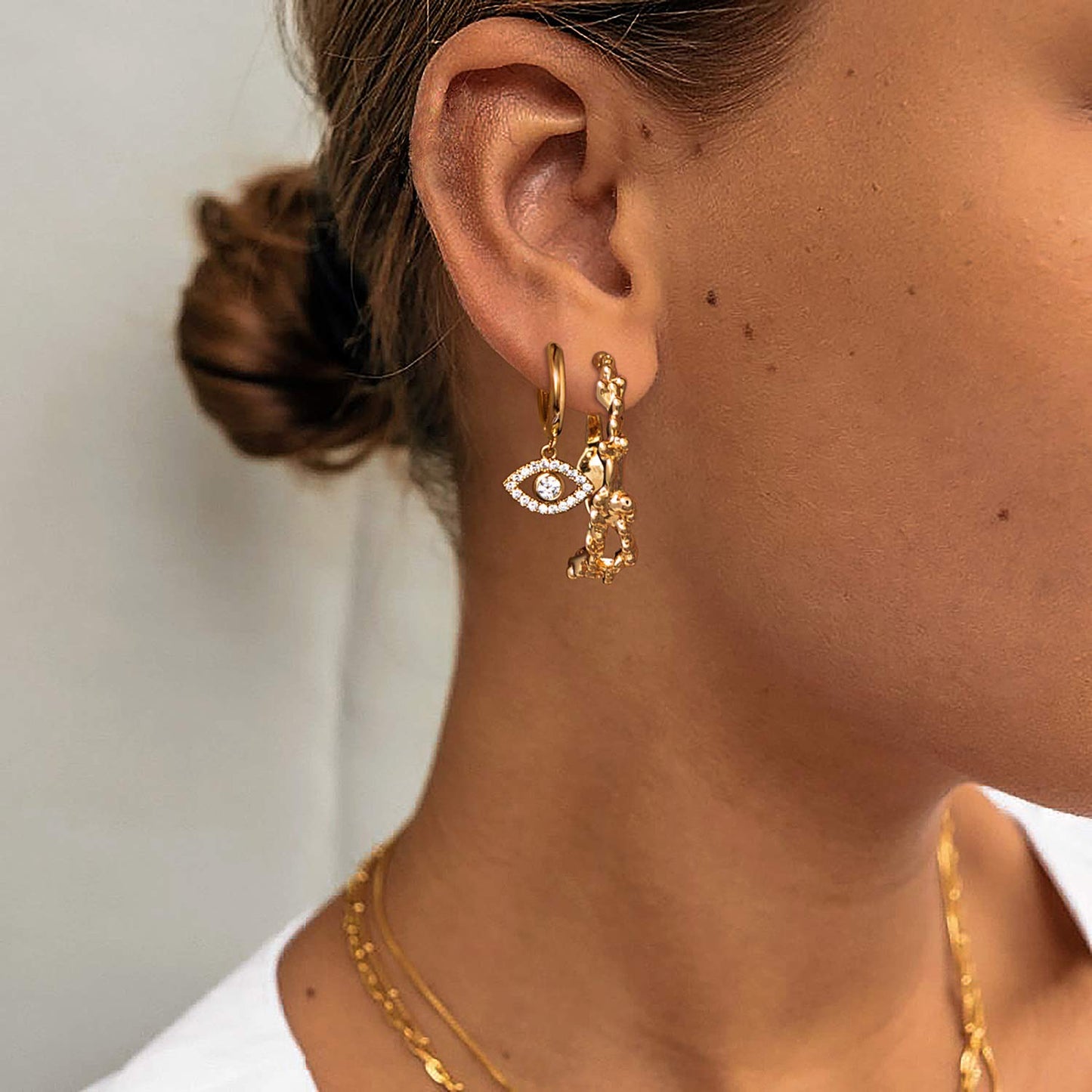 MYEARS Women Evil Eye Earrings Gold Huggie Hoop Dangle Drop Cubic Zirconia 14K Gold Plated Small Simple Hypoallergenic Everyday