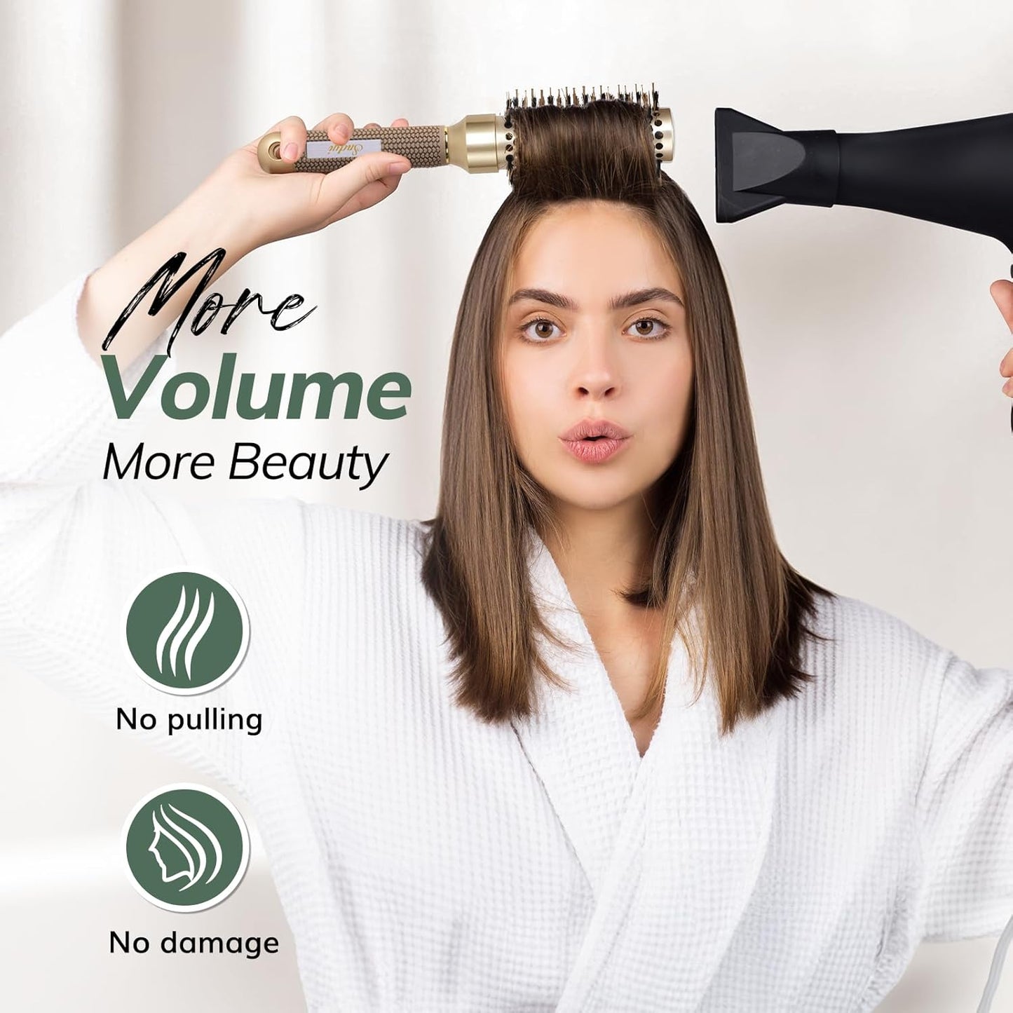 Round Brush for Blow Drying, Nano Thermal Ceramic & Ionic Tech Hair Brush with Boar Bristles, Professional Round Barrel Brush for Styling, Curling and Straightening by Sndyi (2.3Inch, Barrel 1.3 Inch)