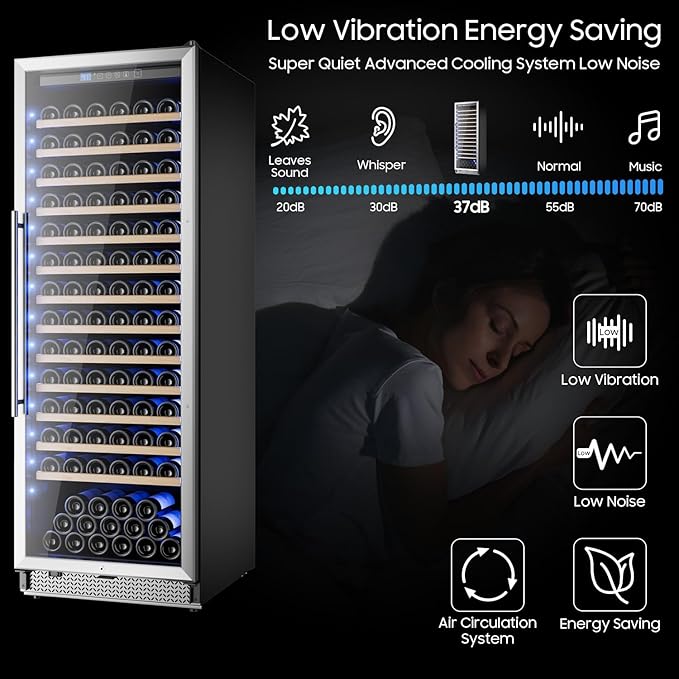 24 Inch Wine Cooler, Wine fridge Freestanding or Built-In with Door Lock, Suitable for Mixed 158 Bottles Sizes, Low Noise Operation (14.37cu.ft)