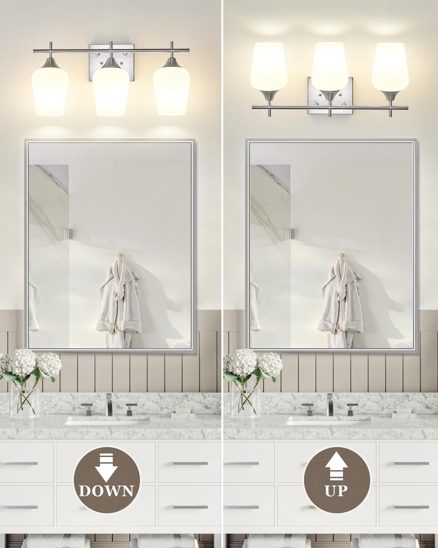 Osimir 3-Light Bathroom Vanity Light Fixtures, Brushed Nickel, Frosted Glass Shade, Model OS-YQ9167-3BNW, 21 Inch