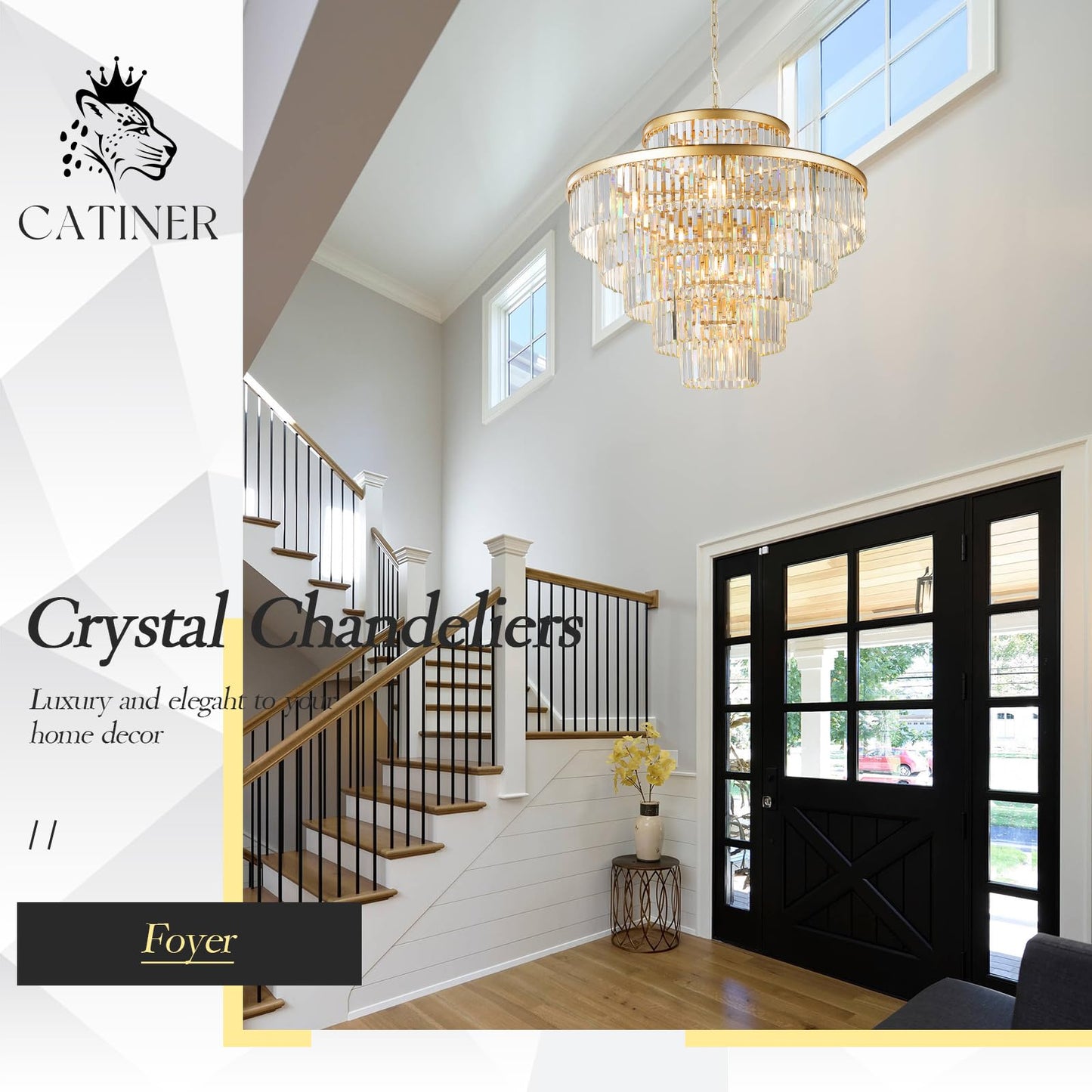 Large 36 Gold Crystal Chandeliers 23 Lights Modern stylish Chandelier For Foyer Staircase Chandeliers 6 Tiers Round K9 Ceiling Pendant Lighting Fixture For Living Dining Room