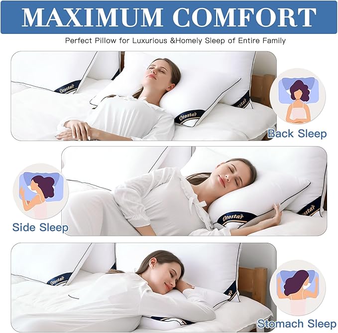 OTOSTAR Bed Pillows for Sleeping 4 Pack Queen Size Cooling Pillows Luxury Sleeping Pillow 3D Microfiber Filling Breathable Cover Soft Hotel Collection Pillows for Back Side or Stomach Sleepers