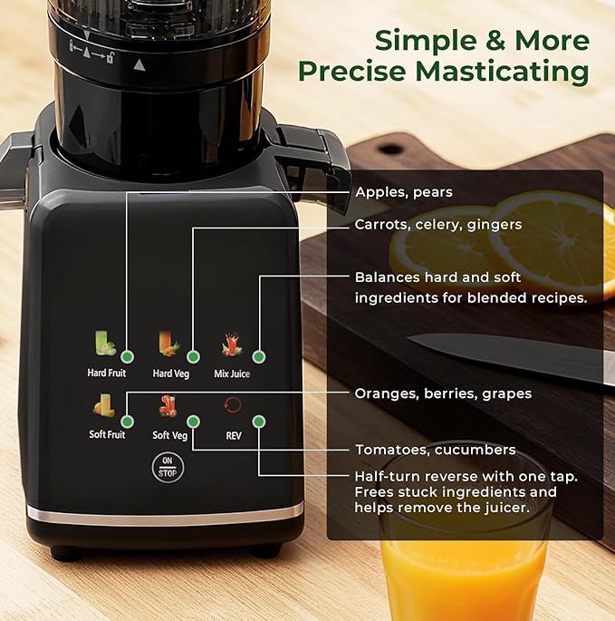 Cold Press Juicer Machine, 4.4" Wide Feed Chute, Slow Masticating Juicer for Whole Vegetables & Fruits, Easy to Clean & Assemble, Dishwasher Safe, High Juice Yield, Digital Color Control Panel