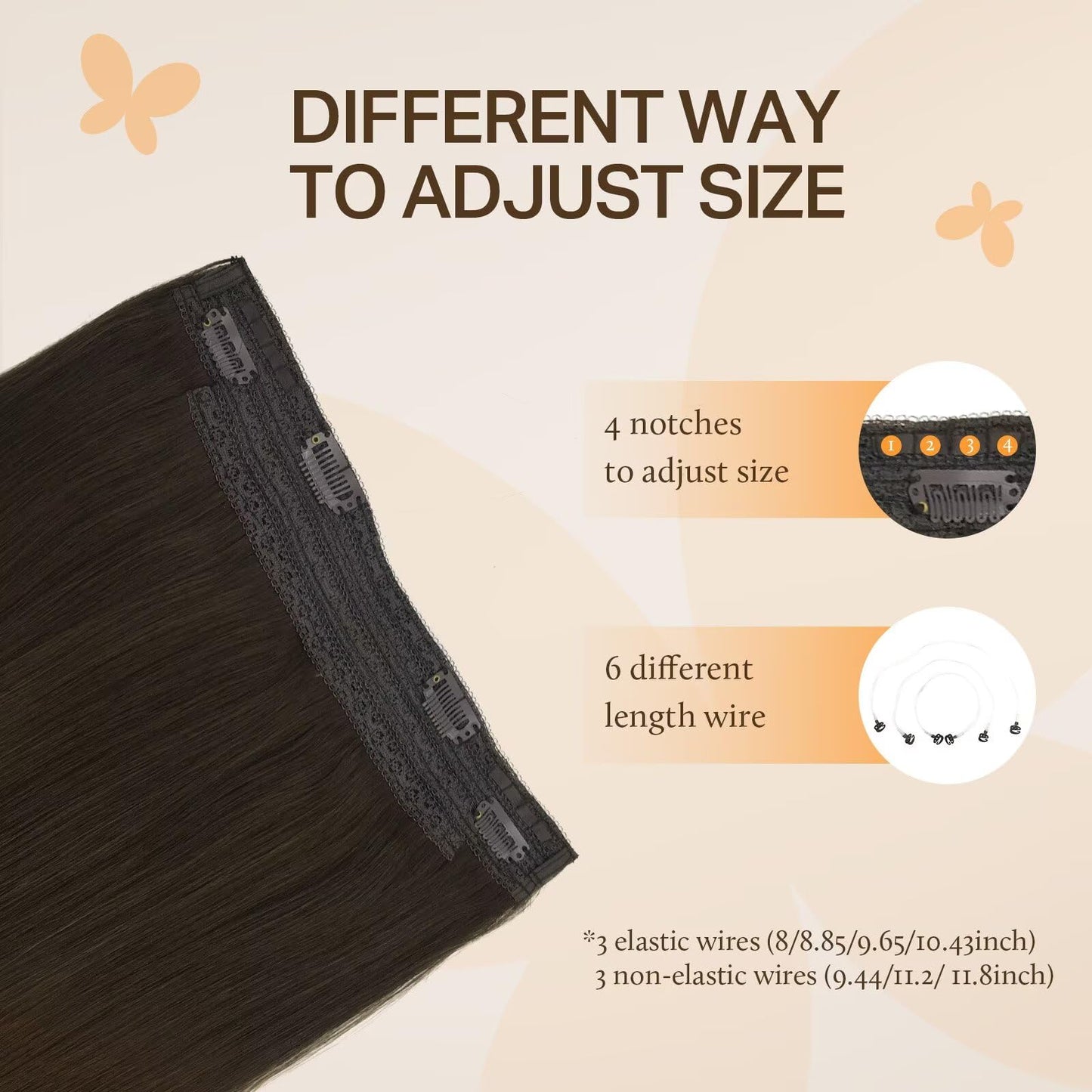 DOORES Wire Hair Extensions, Light Dark Brown 22 Inch 120g Fish Line Weft Extensions and 2pcs 30g Clip ins, 150g Invisible Wire