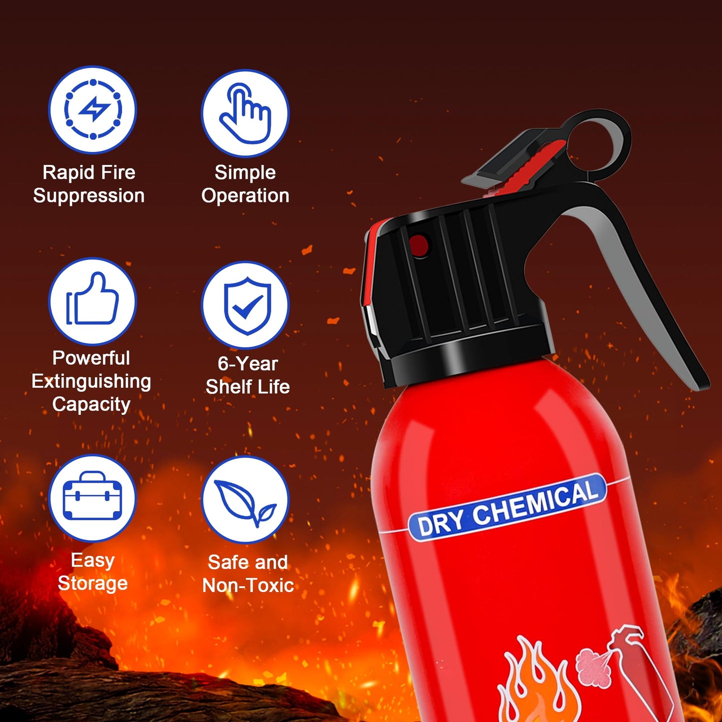 2 Pack ABC Dry Chemical Fire Extinguishers, Portable Dry Powder Fast-Acting Fire Extinguisher with Mount, Suitable for Home, Car, Boat, Truck, Electrical, Grease Fires
