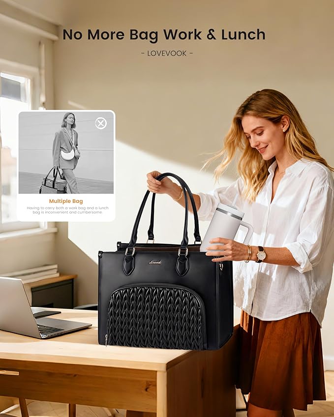 LOVEVOOK Lunch Tote Bag for Women, 3 in 1 Work Bag with Insulated Lunch Compartment, 15.6 Inch Laptop Tote Bag for Teacher, Nurse, Business, Office