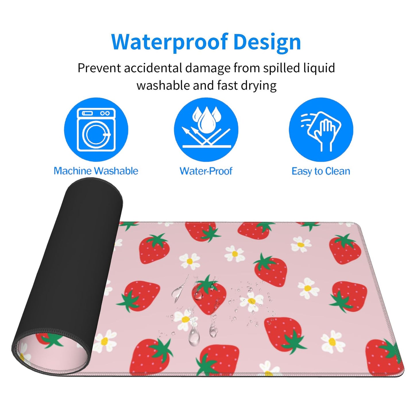 Cute Strawberry Extended Gaming Mouse Pad XL Kawaii Pink Large Mouse Pad 31.5x11.8in 3mm Non-Slip Rubber Base Pink Mousepad Stitched Edges Keyboard Mouse Mat Desk Pad for Women Office Gaming Decor