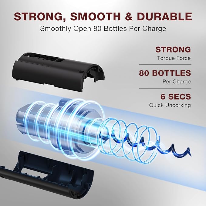 Electric Wine Opener Set, 7-in-1 Wine Gift Set with Charging Base, Foil Cutter, Aerator Pourer, 2 Vacuum Stoppers, Automatic Corkscrew, Wine Saver Kit, Holiday Christmas Gift for Men & Women