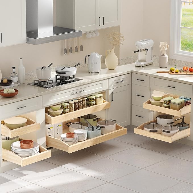 LOVMOR Single Pull Out Cabinet Organizer 25½”W x 21”D, Soft Close Slide Out Drawer Storage Shelves for Kitchen, Wood Cabinet Shelf Pull-Out Organizer Storage for Base Cabinets