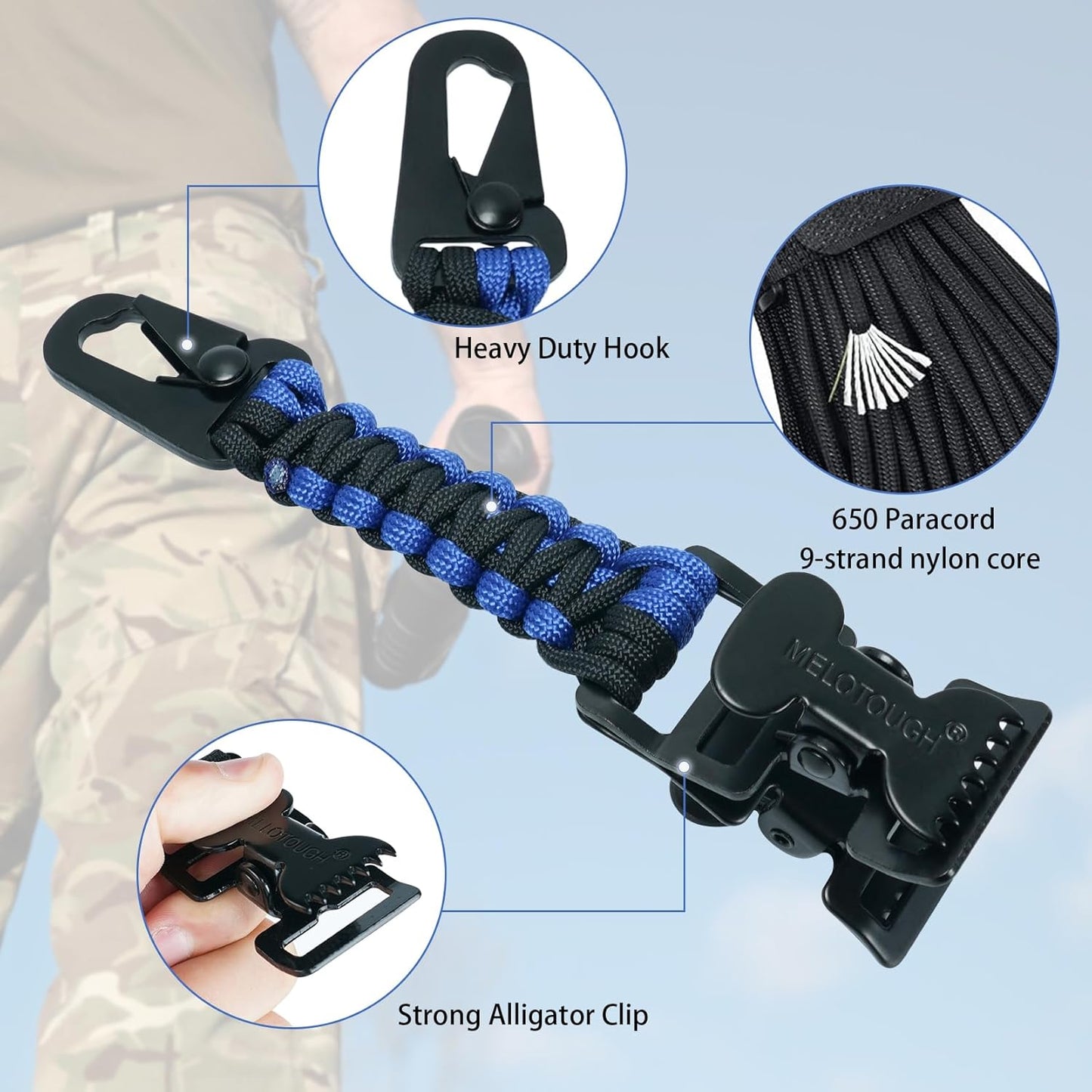 MELOTOUGH Glove Clips Tactical Glove Clip Paracord Work Glove Clip Holder with 2 Alligator Clips for Tactical Backpack,Tool Belt,Outdoor Accessory