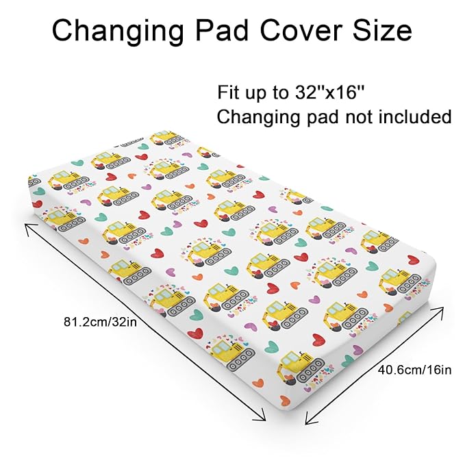 Valentine Truck Love Excavator Tractor Changing Pad Cover Construction Trucks Hearts Fitted Baby Change Table Sheets for Boys Girls Soft Stretch Fitted Changing Table Mats Cover 32''x16''