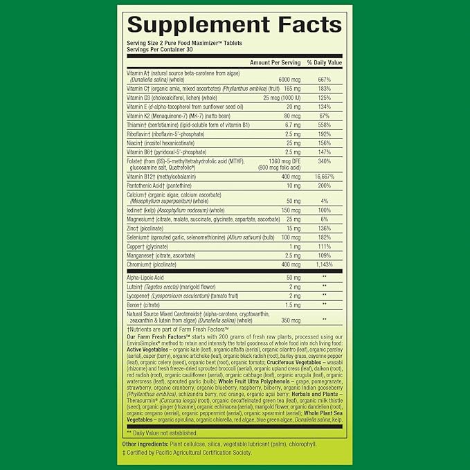 Natural Factors Whole Earth & Sea Women's 50+ Multivitamin & Mineral, 1 Serving Contains Nutrition Equivalent to ½ lb of Veggies, 60 Tablets