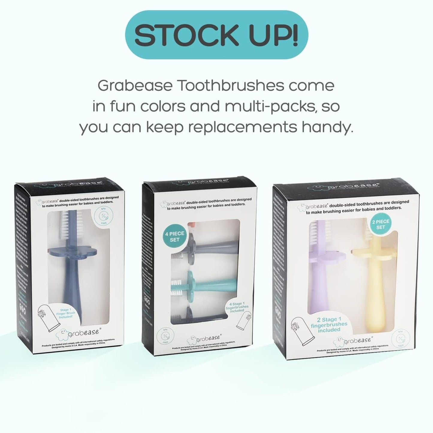 grabease Silicone Finger Toothbrush for Infants & Toddlers - Double-Sided Tapered Bristles for Toddler Teeth Cleaning - Choke Protection Shield for Kids Toothbrush - 1 Count, Teal
