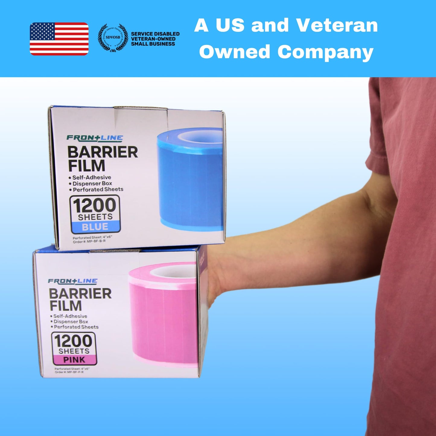 Frontline Dental Barrier Film Roll 4" x 6" Medical Grade Surface Protection Easy Peel Residue Free Tape with 1200 Perforated Sheets for Dental, Medical, Tattoo, and Beauty (Pink)