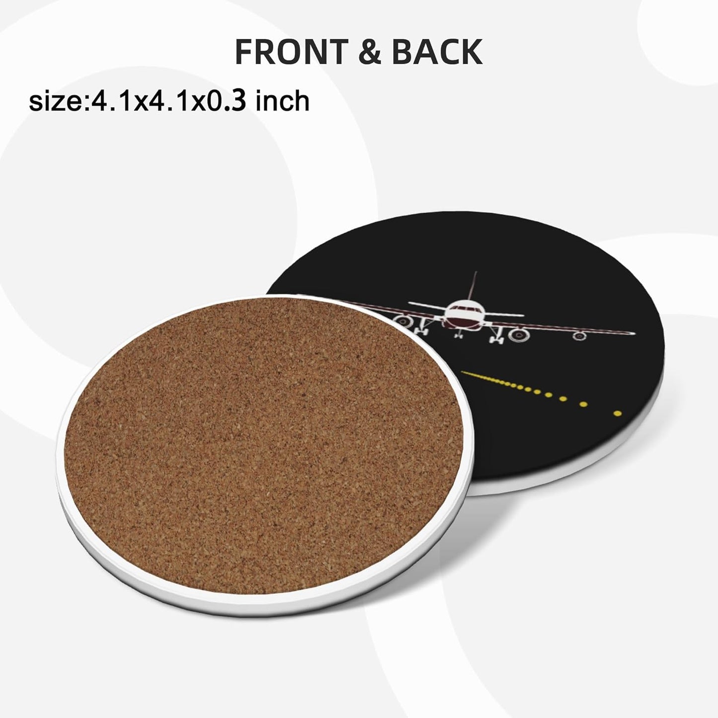 Airplane Coasters for Drinks Set of 4, Absorbent Ceramic Drink Coasters for Coffee Table Wooden Table Cup Bar, 4 Inches