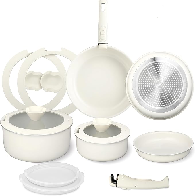13Pcs Nonstick Cookware Set, Aluminum Nonstick Pots and Pans with Lids & Detachable Handle, Non-toxic Healthy Kitchen Cooking Sets, PFAS and PFOA Free