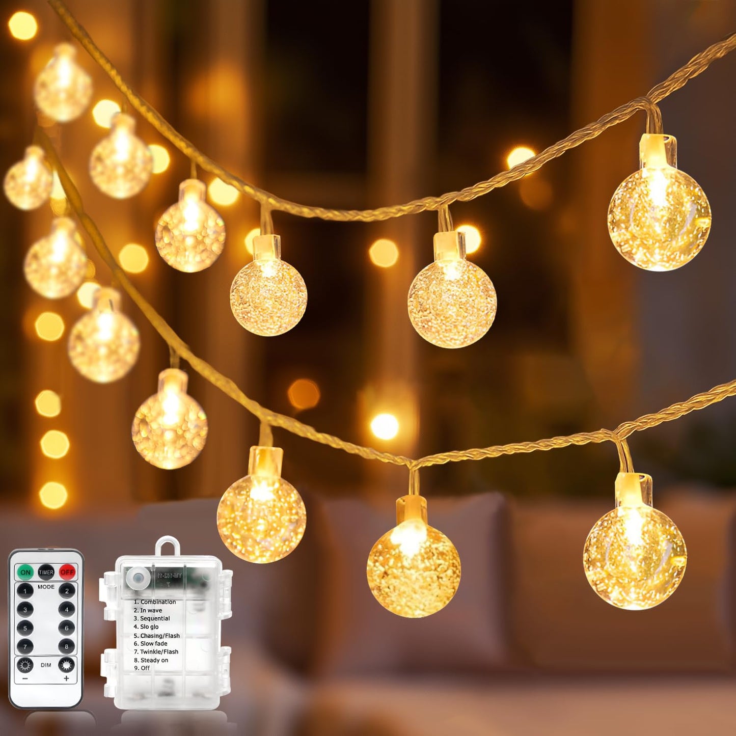 ANJAYLIA 26FT LED String Lights Battery Operated Waterproof Fairy Lights Warm White for Outdoor, Party, Home, Christmas Decor