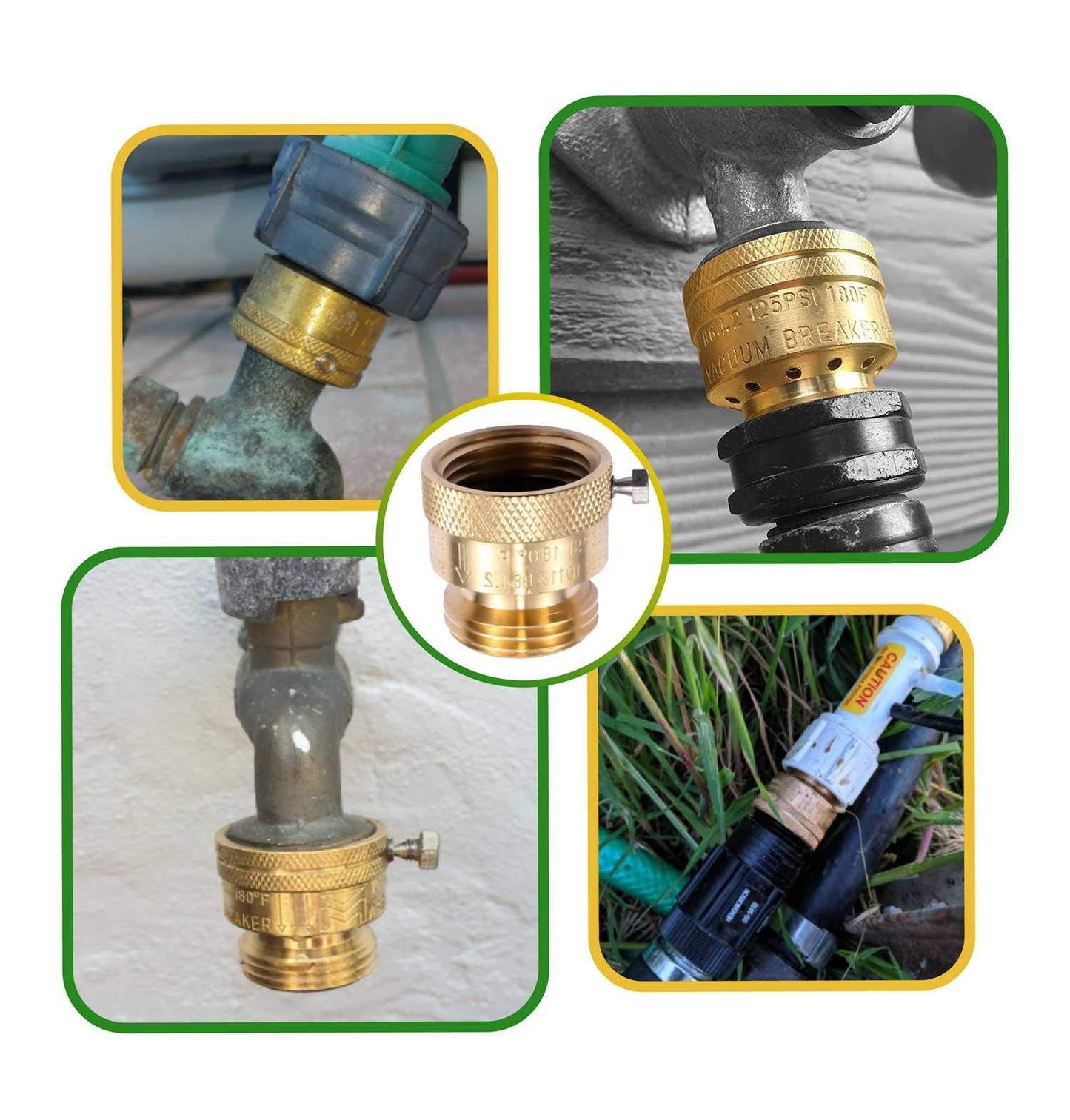 Litorange 2 Pack Brass 3/4" Inch GHT Hose Bibb Connector Backflow Preventer Vacuum Breaker
