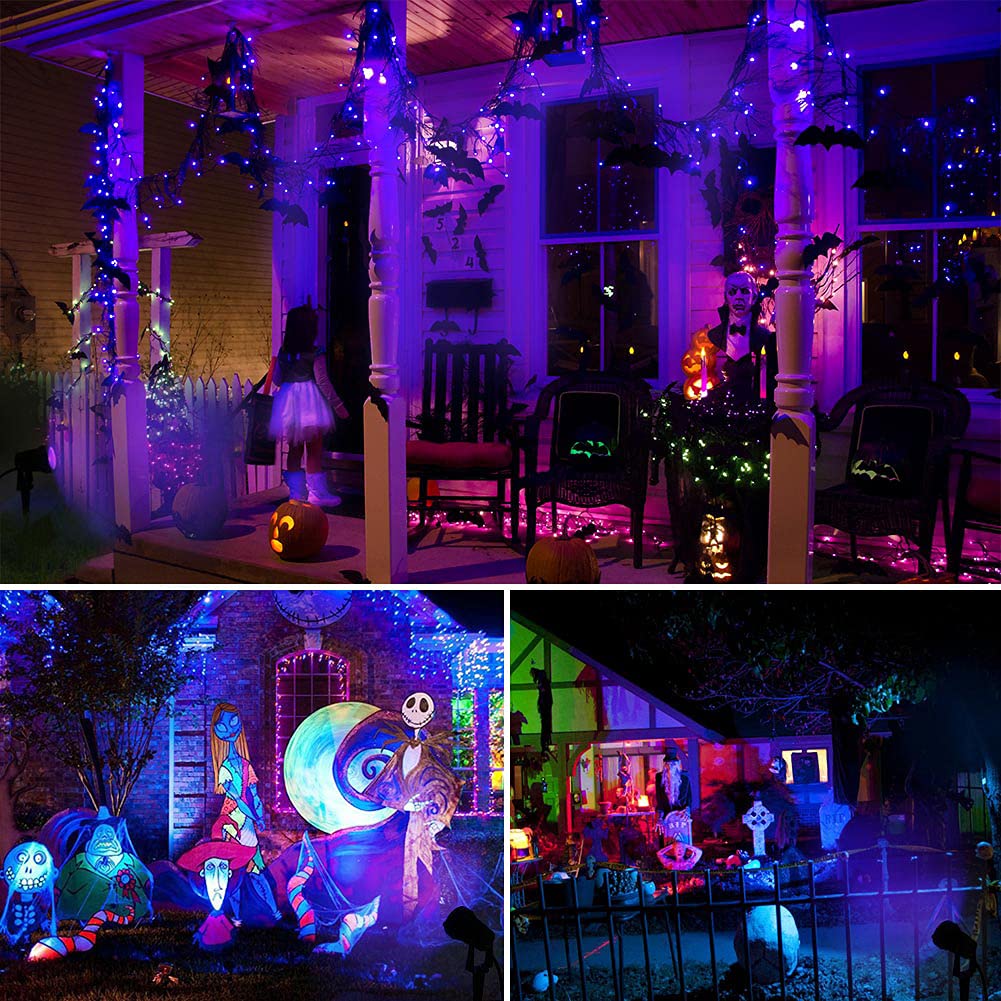 Uiexer 2 Pack Halloweenwaterproof Uv Led Blacklight Landscape Lights  Outdoor Plug In Black Light Spotlight For Pathway Light Plug Spike Stand Garden  Yard  Lawn  Halloween  Party Decorative Lighting