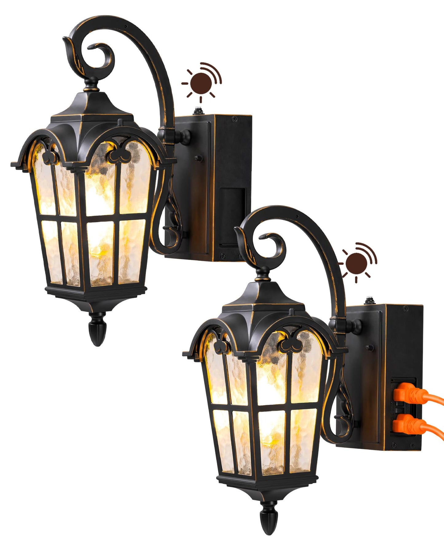 Edishine 2 Pack Dusk To Dawn Outdoor Wall Lights  Porch Lights With Gfci Outlet  Retro Black Outdoor Wall Lantern  Waterproof Outside Exterior Light Fixture For Front Door  Patio  Garage  E26 Socket