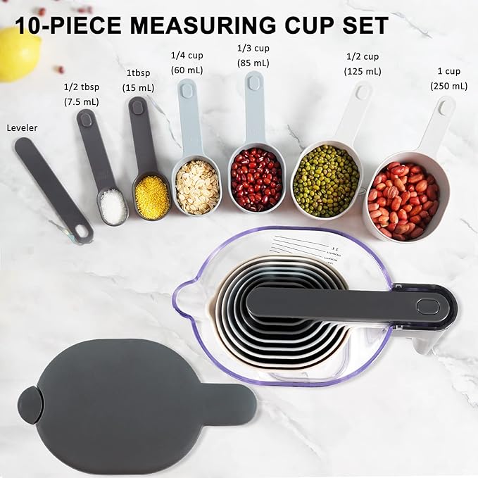 13-Piece Measuring Cups and Spoons Set with 3-Piece Black Silicone Spatula Set, BPA-Free, Dishwasher Safe Baking and Cooking Tools