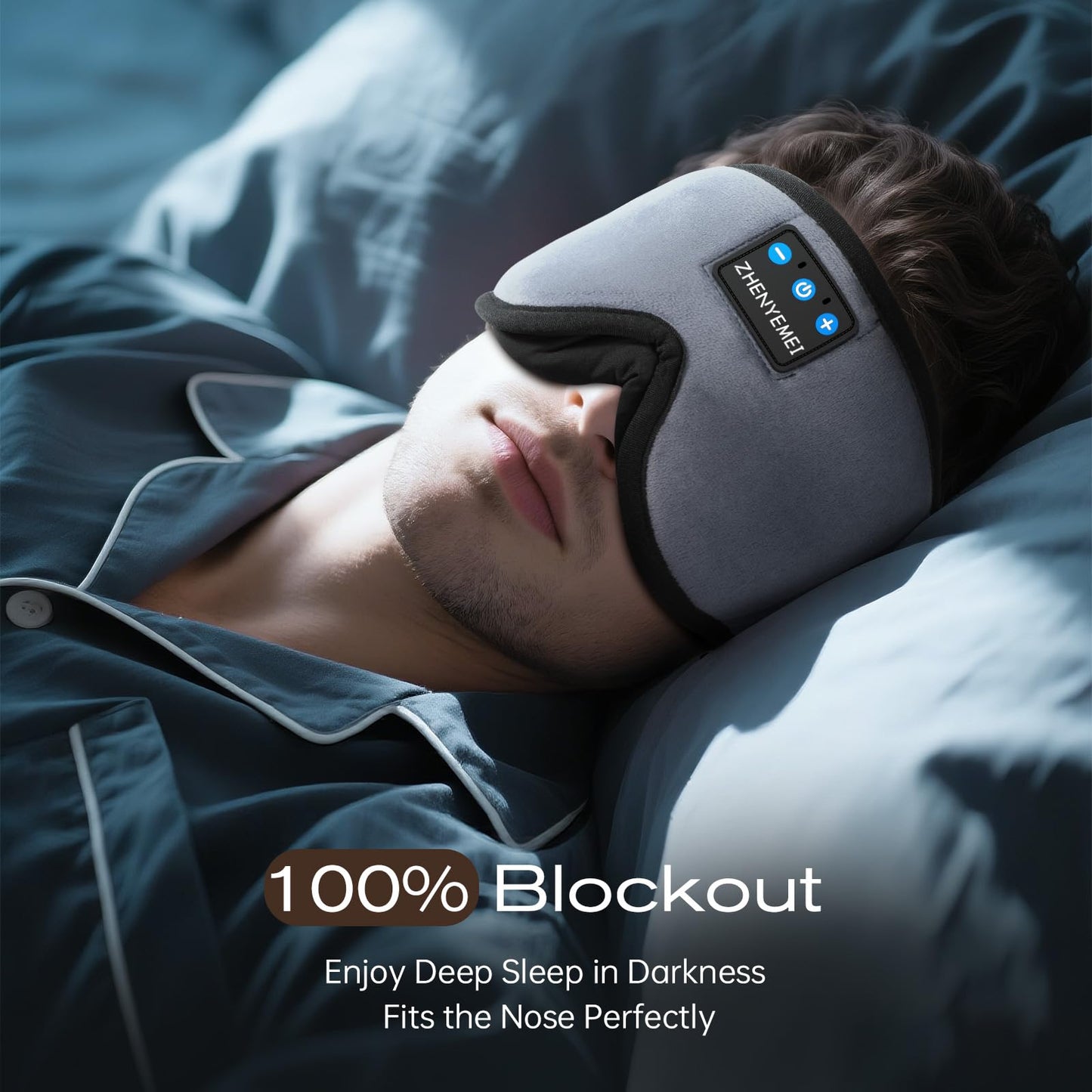 ZHENYEMEI 3D Sleep Mask with Bluetooth Headphones, Sleeping Headphones for Side Sleepers, Wireless Music Eye Mask with Ultra-Thin Stereo Speakers for Men, Women, Tech Gifts, Grey
