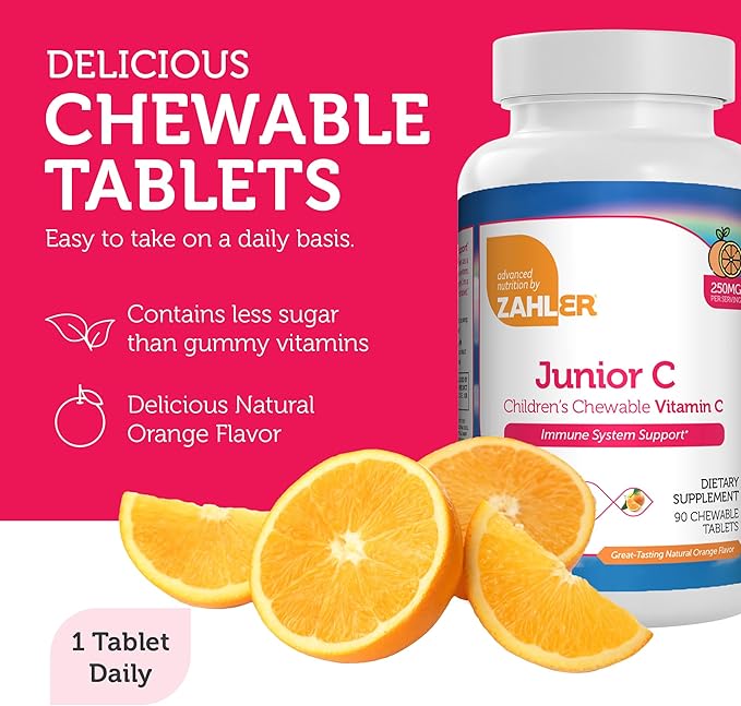 Zahler Junior C Advanced Chewable Vitamin C for Kids - Immune Support Kids Vitamins in Delicious Orange Flavor - Kosher Kids Vitamin C for Immunity - Vitamin C Chewable Antioxidant - (90 Count)