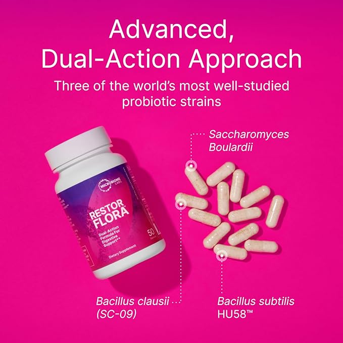 Microbiome Labs RestorFlora Spore & Yeast Probiotics Supplement (50 Capsules) + MegaQuinone K2-7 Complete Vitamin K Supplement Vitamin K1 & K2 MK-7 K2 with Magnesium & Zinc (60 Capsules) - 2 Products