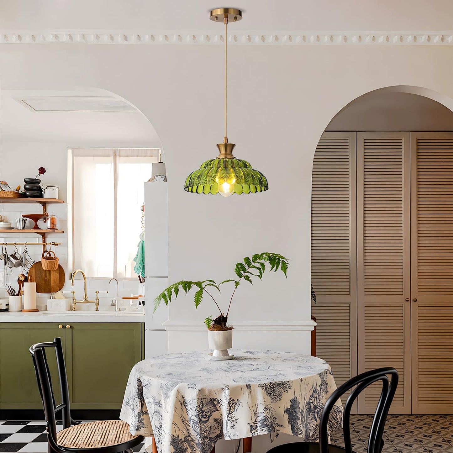 Mgcanyu Green Glass Pendant Lights  11.8 Vintage Lighting Glass Light Fixtures Brushed Gold Modern Glass Chandelier Hanging Ceiling For Kitchen Island Dining Room Restaurant Foyer Entryway