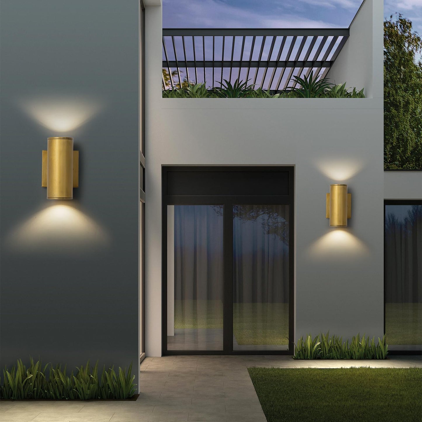 Zicbol Modern Led Outdoor Wall Lights 7 Cylinder Up And Down Exterior Lighting Fixtures Handmade Gold Outdoor Wall Sconce Wall Mount On Any Direction