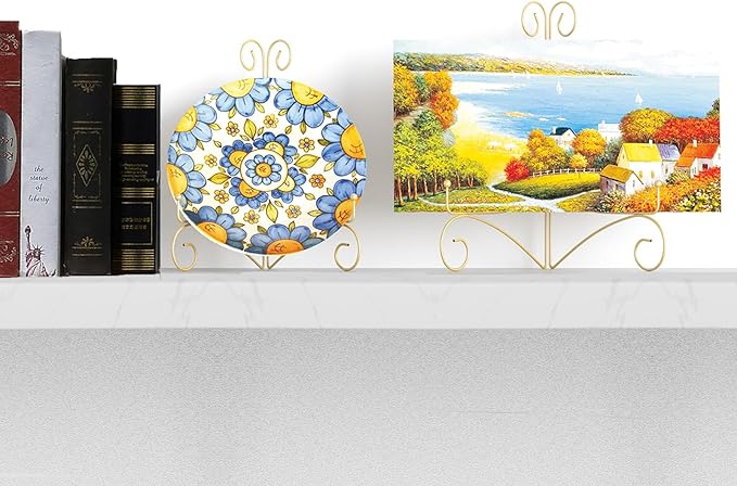 SVENJBB Gold Iron Plate Stand, 8 Inch Plate Holder for Display, Small Metal Plate Display Stands for Cookbook, Picture Frame, Photo, Decorative Plates (8 Inch, 1 Pack)