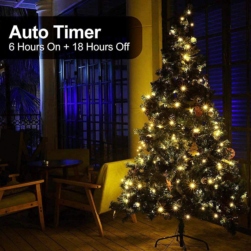 Mashang 50 Led Battery Operated String Lights, Warm White, Green Wire, 8 Modes, Waterproof For Indoor/Outdoor Xmas Decor