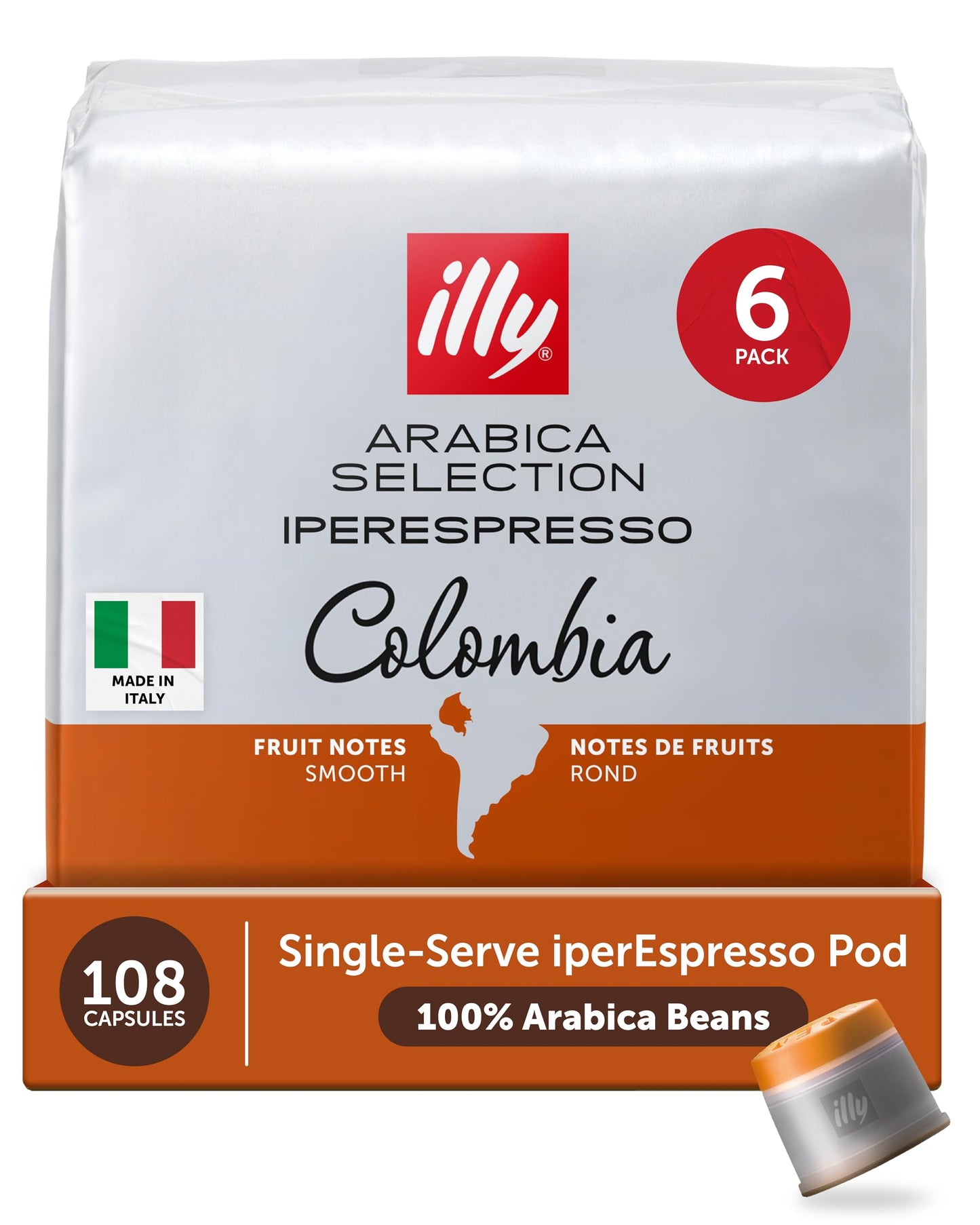 Illy Coffee IperEspresso Capsules - Single-Serve Coffee Capsules & Pods - Single Origin Colombia Medium Roast - Notes of Citrus and Red Fruits - 100% Arabica - 18 Count (Pack of 6)