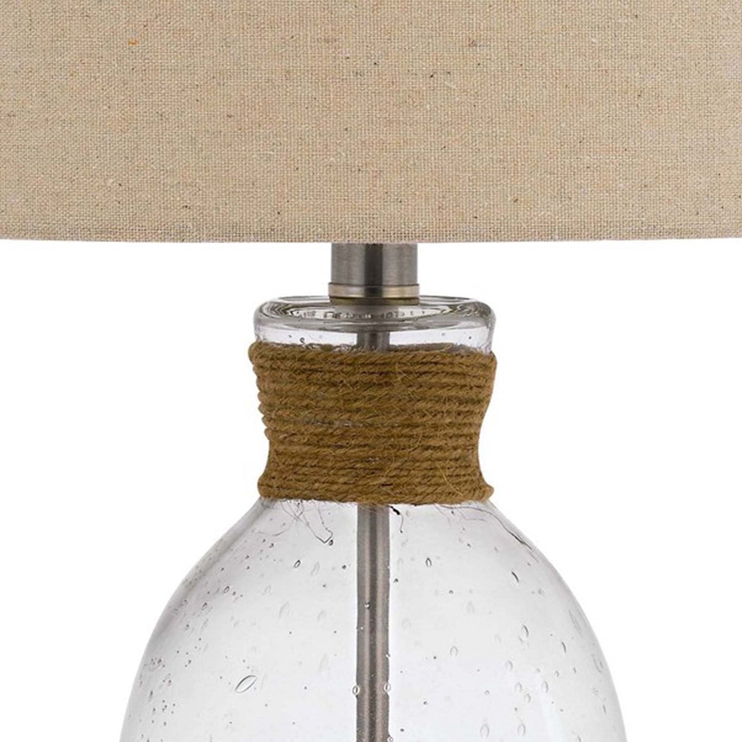 Benzara Table Lamp with Bubble Glass Body, Rope Accent, Beige, Model BM241867