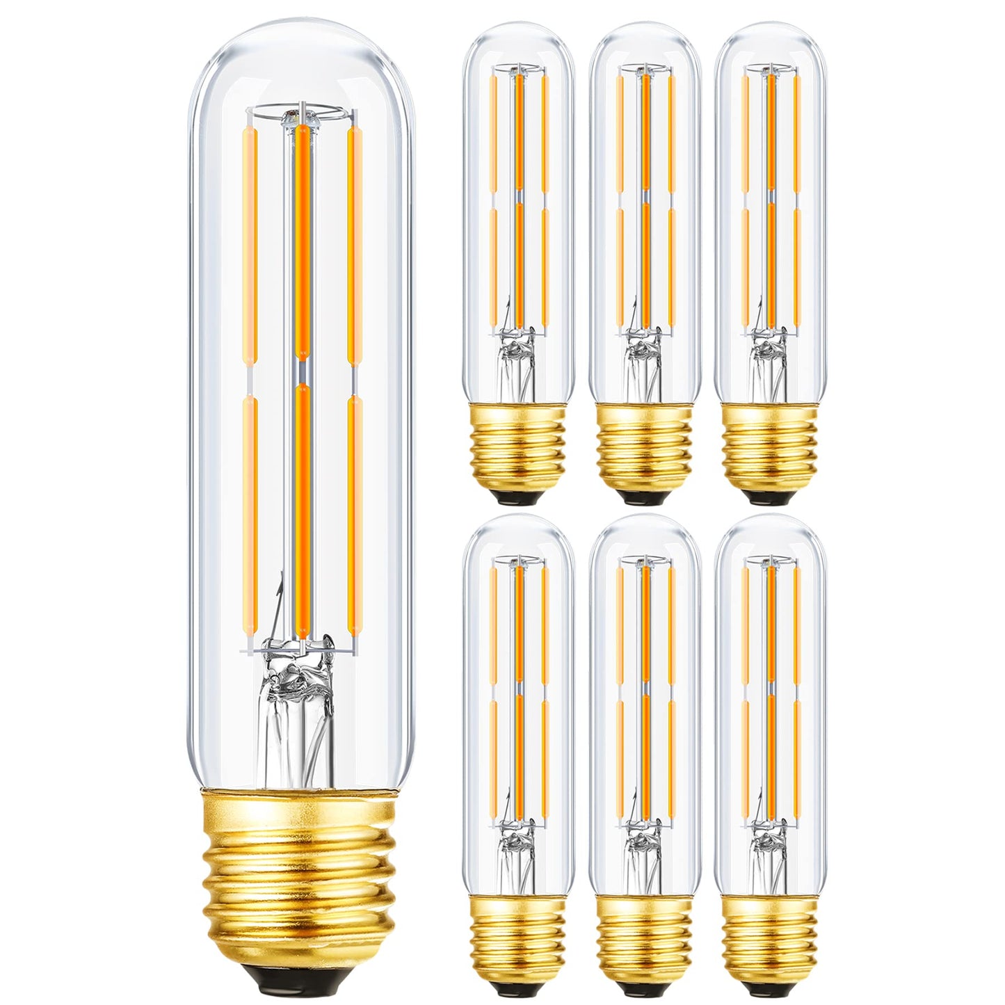 Leools T10 LED Bulb, Dimmable 6W, E26 Edison, Warm White 2700K, Clear Glass, 6 Pack