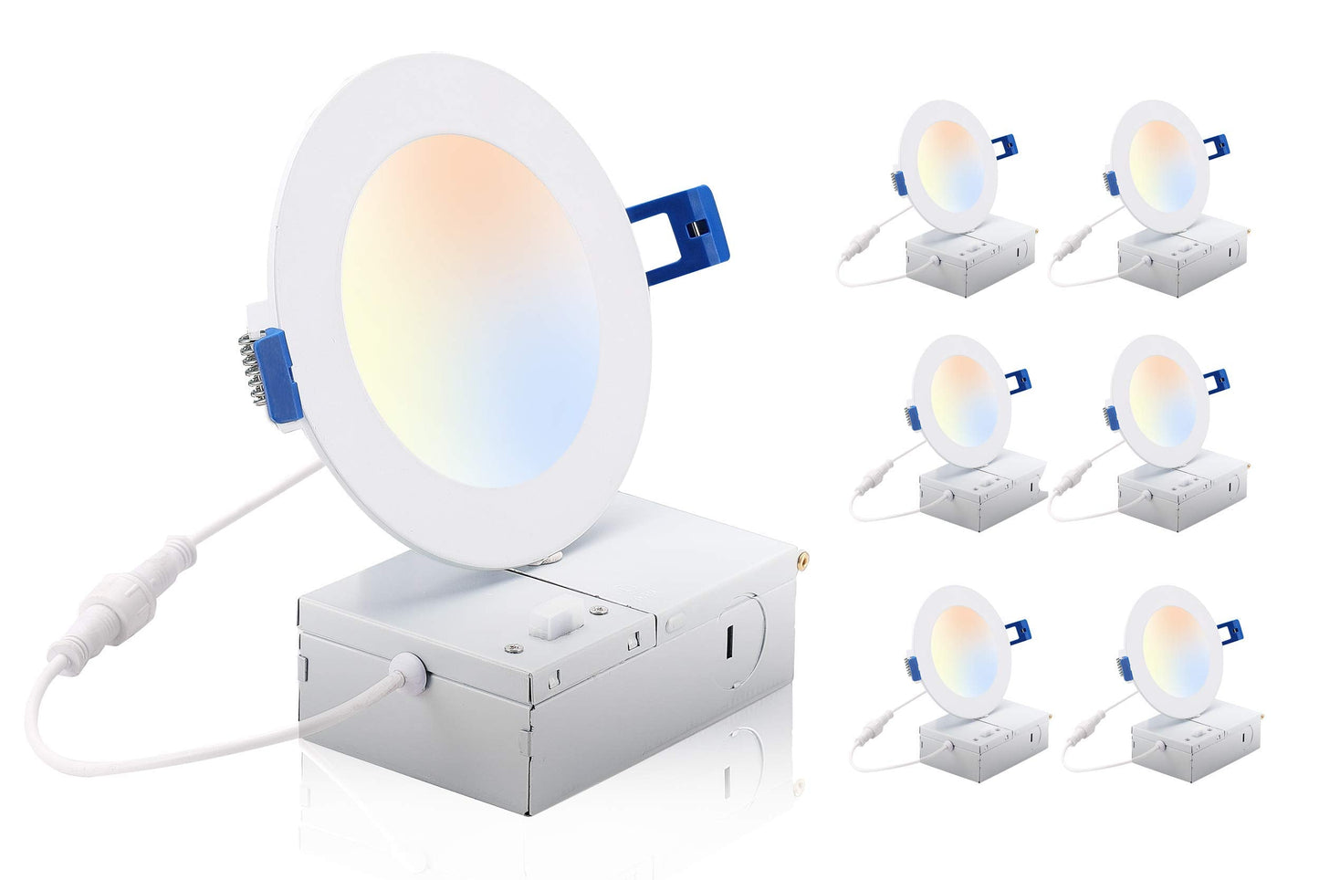 CLOUDY BAY Ultra Thin Recessed Downlight 10W 3CCT 4 Inch White LJD004WH3C-6PK Dimmable Canless Wafer Light 6