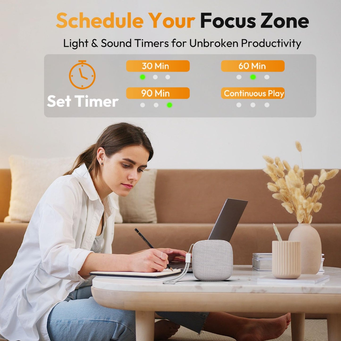 White Noise Sound Machine for Sleeping Adults – with Amber Breathing Night Light, Headphone Jack, 20 Non-Looping Sounds, 52-Hour Battery, Timer & Memory (Khaki)