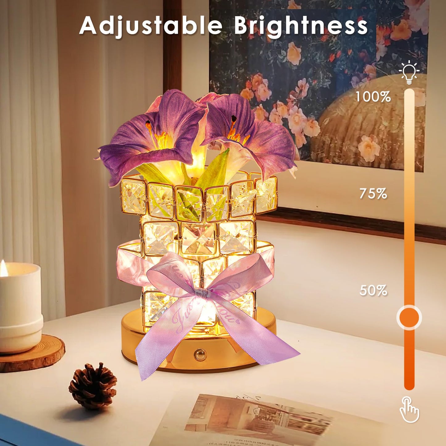 Purple Morning Glory Flower Table Lamp  Artificial Flowers Birthday Gifts For Women Mom Grandma Sister  Rechargeable Battery Powered Cordless Touch Crystal Night Light  Kitchen Bedroom Office Decor