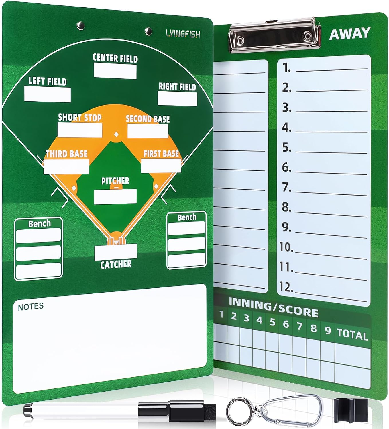 Dry Erase Coaches Clipboard， Reuse Baseball Dry Erase Coaching Board Double-Sided Baseball White Board for Coaches Writable and Erasable Coaching Board (Baseball)
