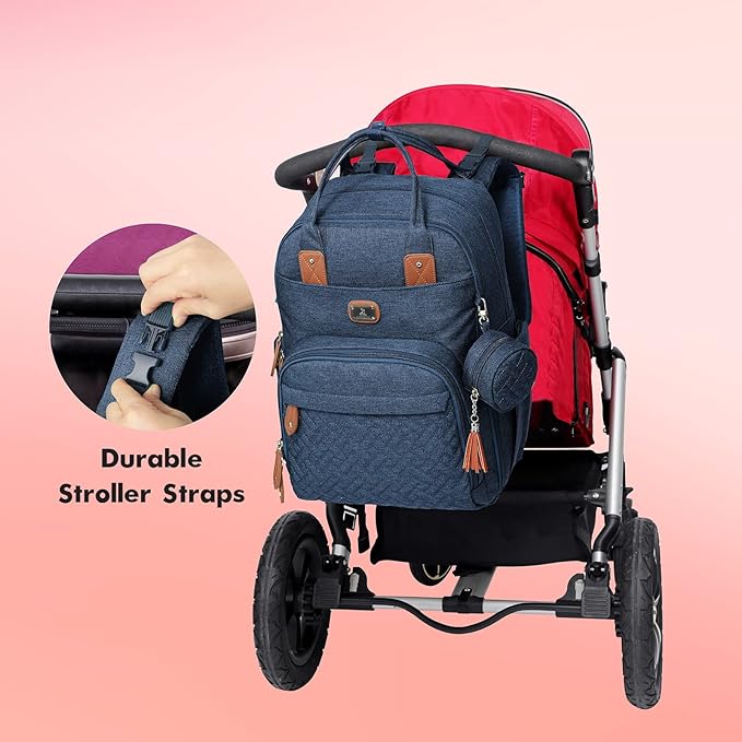 Dikaslon Diaper Bag Backpack with Portable Changing Pad, Pacifier Case and Stroller Straps, Large Unisex Baby Bags for Boys Girls, Multipurpose Travel Back Pack Moms Dads, Peacock blue