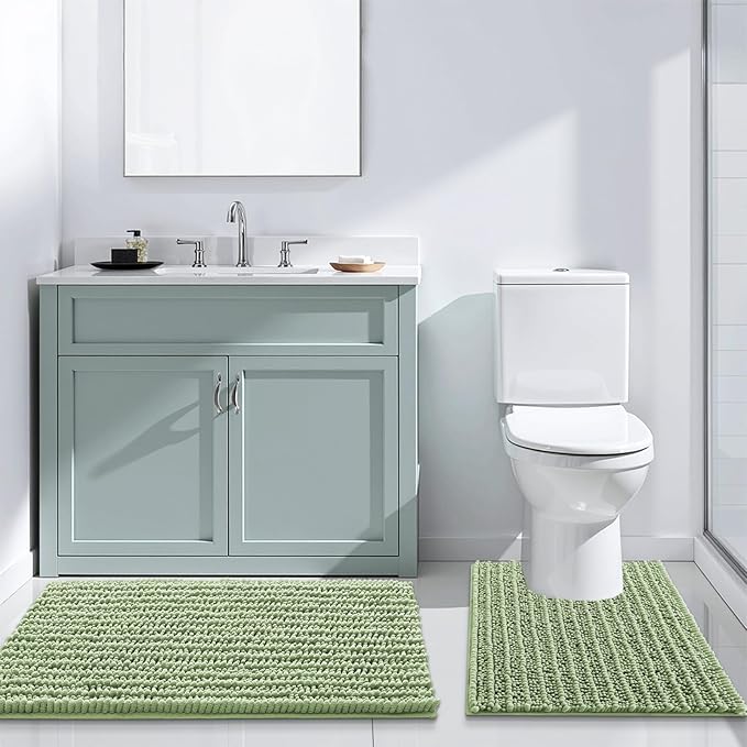 Arotive Luxury Chenille Bathroom Rug Mat, Extra Soft Thick Absorbent Shaggy Bath Rugs, Non-Slip Machine Wash Dry, Plush Bath Mats for Bathroom, Shower and Tub, 59x35, Sage Green