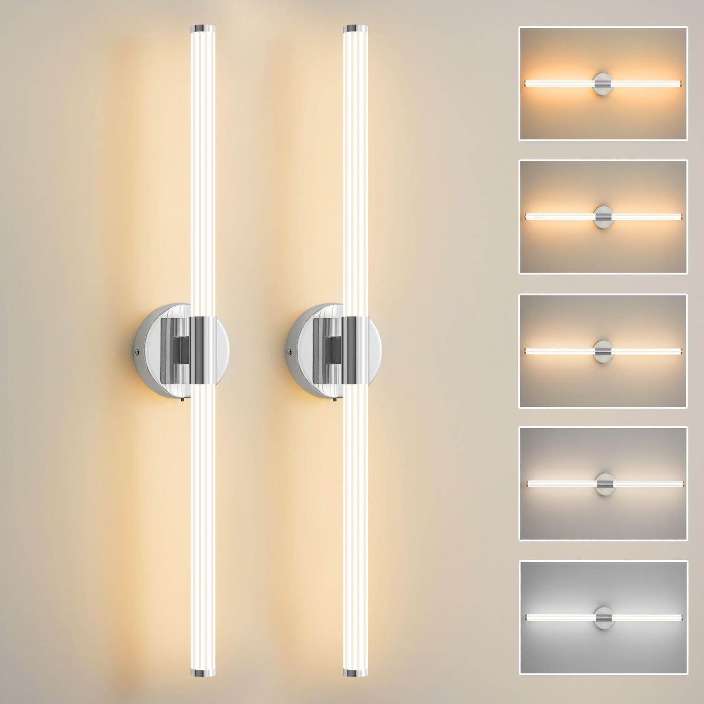 Gednbo Bathroom Wall Sconces Set Of 2 Hardwired Dimmable 5Cct Led Bathroom Light Fixtures Over Mirror 360 Full Lighting 31 Long Vanity Light Bar Modern Chrome Wall Sconce For Bedroom Living Room
