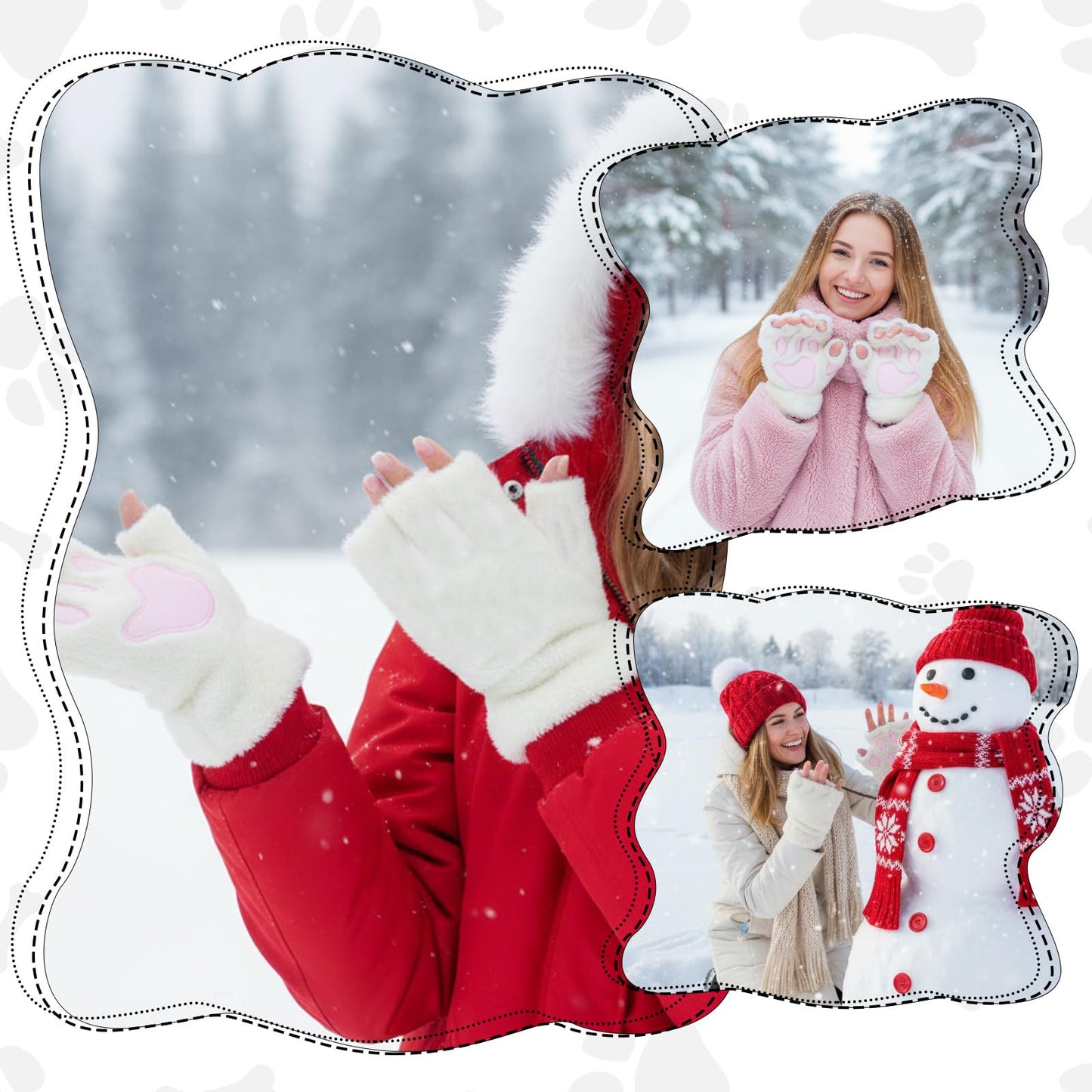 Cat Paw Fingerless Gloves, Furry Paws Gloves Faux Fur Plush Furry Cat Claw Glove Cute Cosplay Costume Accessories for Women (White)